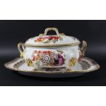 DERBY SOUP TUREEN AND COVER, early 19th century, painted with floral sprays on gilt lion feet,