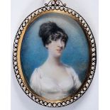 JOHN WRIGHT Portrait of a lady, believed to be Eliza Pilgrim, wearing white dress, half length, on