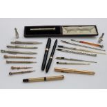 A QUANTITY OF PENCILS, DIP-PENS & FOUNTAIN PENS in a variety of materials, including a gold-cased