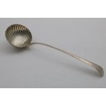 A GEORGE III FEATHER-EDGE SOUP LADLE with a swirl-fluted circular bowl, by Hester Bateman, London