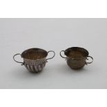 A WILLIAM III MINIATURE OR TOY PORRINGER with a wrythen fluted lower body, a reeded foot & reeded