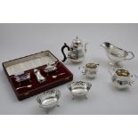 A MIXED LOT:- A sauceboat by Roberts & Belk with gadrooned borders, a pair of bonbon dishes, an