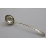 A LATE 18TH CENTURY UNASCRIBED SOUP LADLE with a plain circular bowl, struck only with two marks; "