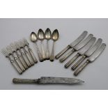 PORTUGUESE FLATWARE & CUTLERY:- A set of six table forks, five table knives (steel blades) and a