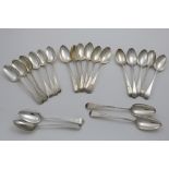 THREE PAIRS OF GEORGE III BRIGHT-CUT TABLE SPOONS Old English pattern (one pair initialled), three
