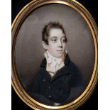 ABRAHAM DANIEL Portrait of a boy wearing dark grey jacket, half length, on ivory; 9 x 7 cms