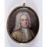 ABRAHAM SEAMAN Portrait of a gentleman wearing yellow suit, head & shoulders, enamel; 4 x 3.5 cms