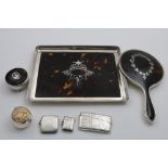 AN EDWARDIAN MOUNTED TORTOISESHELL DRESSING TABLE TRAY with inlaid decoration, by E.S. Barnsley,