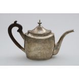 A LATE 18TH / EARLY 19TH CENTURY OVAL TEA POT with an upper and lower bright-cut frieze, engraved