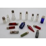 SCENT BOTTLES:- A small collection to include six mounted clear glass examples, six mounted coloured