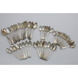 OLD ENGLISH PATTERN:- Thirty two various George III tea spoons, eighteen various antique dessert
