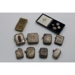 EIGHT VARIOUS VESTA CASES Late Victorian - early 20th century, including one with a stamp