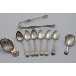 A SET OF SIX GEORGE III OLD ENGLISH BRIGHT-CUT TEA SPOONS with scratched initials "T" over "S.S", by
