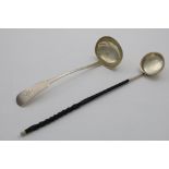 A GEORGE IV SCOTTISH OAR PATTERN SOUP LADLE crested and initialled "M", maker's mark "W.E",