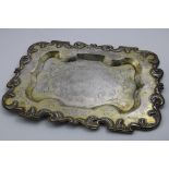 AN EARLY 19TH CENTURY CENTRAL AMERICAN, SPANISH COLONIAL, SILVERGILT TRAY of shaped rectangular