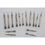 FOUR VARIOUS LATE VICTORIAN COLUMN-TYPE PEN/PENCILS and eleven other various column-type pencils