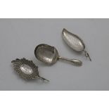 A RARE "DOUBLE DUTY" MARKED LEAF CADDY SPOON by Joseph Taylor, Birmingham 1797, another caddy