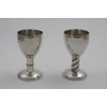 A MATCHED PAIR OF LATE 20TH CENTURY HANDMADE "HIS AND HERS" WINE GOBLETS one with a band of corded