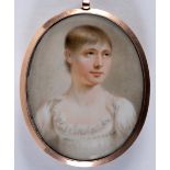 JOSEPH PASTORINI Portrait of a girl wearing white dress, half length, on ivory; 6.5 x 5.25 cms