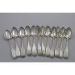 A SET OF TWELVE GEORGE IV SCOTTISH FIDDLE PATTERN TABLE SPOONS initialled "J", by Alexander