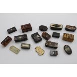 FIFTEEN VARIOUS 19TH CENTURY SMALL BOXES in a variety of materials (horn, tortoiseshell, papier-