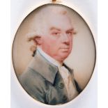 CIRCLE OF CHARLES SHIRREFF Portrait of a gentleman wearing wig and blue-ish grey coat, head &