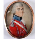 English School c. 1790 Miniature Portrait of an Officer wearing uniform, half length on ivory 6 x