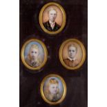 English School c. 1880 A Group of Four Miniature Portraits, children of Alfred Price Moulton-Barrett