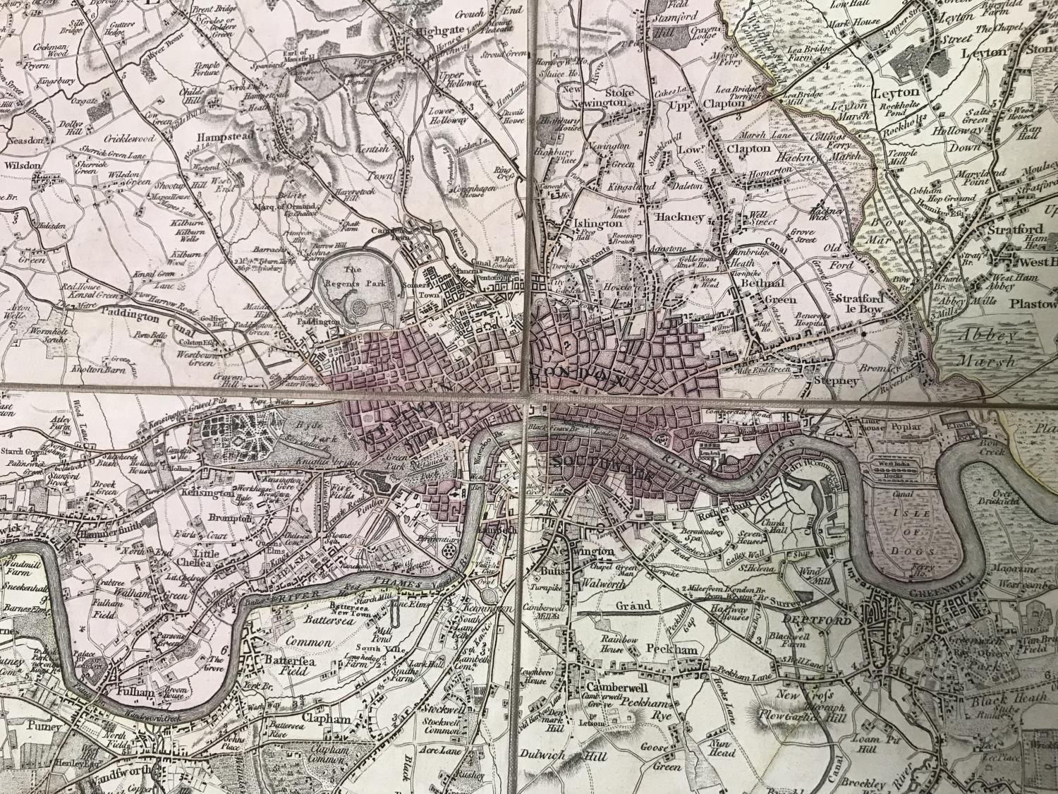 Faden, William. The Country Twenty-Five Miles Round London, large folding engraved map, backed on - Image 2 of 2