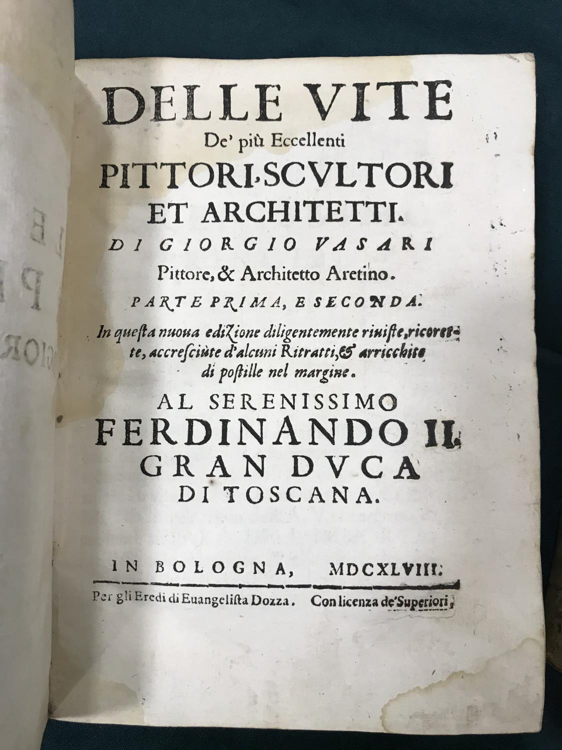 Vasari, Giorgio. Delle Vite De' piu Eccellenti Pittori, Scultori et Architetti, parts 1-3 bound in 2 - Image 4 of 5