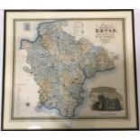 Greenwood, Christopher and John. Map of the County of Devon, hand-coloured engraved map, slightly