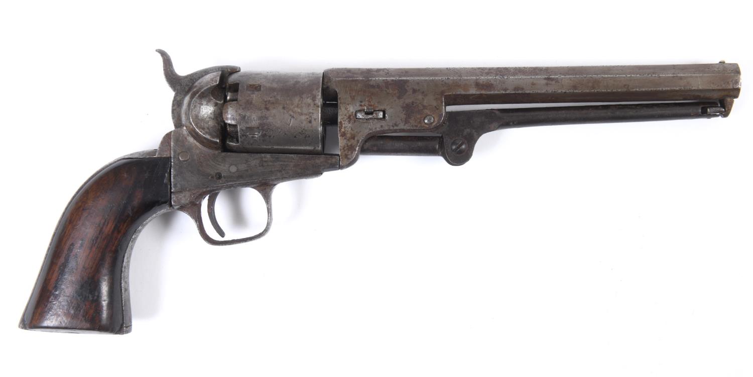 A COLT LONDON 36 CALIBRE REVOLVER. A six shot revolver by Colt, 36 calibre, lacking decorative scene