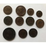 A COLLECTION OF COPPER GEORGE I - VICTORIA. A Charles II Farthing probably 1675; George I halfpenny,