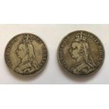 A VICTORIAN CROWN AND DOUBLE FLORIN. A Victorian Crown dated 1890 and a Double Florin of the same