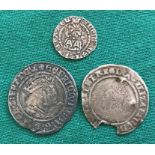 A HENRY VIII GROAT AND TWO SIMILAR HAMMERED COINS. A Henry VIII Groat, second coinage (1526-44) bust
