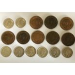 A COLLECTION OF GEORGE V SHILLINGS AND PENNIES. George V Shillings: 1911, 1915, 1916, 1917, 1919,