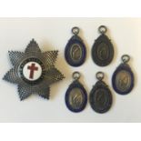 A MASONIC SILVER BREAST BADGE AND FIVE SILVER SWIMMING MEDALS. A silver and enamel breast badge with