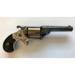 A MOORES PATENT SIX SHOT REVOLVER. A Moores Patent revolver with an 8cm blued barrel numbered 16086,