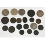 A SMALL COLLECTION OF WORLD COINS. A Spanish 5 Pesetas, 1877, A United States Peace Dollar, 1922,