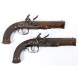 A PAIR OF FRENCH FLINTLOCK PISTOLS BY DELPINE. A pair of flintlock Officers pistols with octagonal