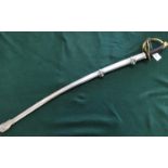 A REPRODUCTION CAVALRY OFFICERS SWORD. A reproduction sword with an 87cm curved blade with double