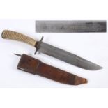 A WILKINSON FIGHTING KNIFE NAMED TO MAJOR RICHARD HUBBERSTY OF THE 89th REGIMENT. A bone handled