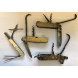 FOUR MULTI-BLADED KNIVES BY JOHN WATTS AND OTHERS. A five blade knife with scissors, file and two
