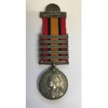 A FIVE CLASP QUEEN'S SOUTH AFRICA MEDAL. A Queen's South Africa Medal with South Africa 1901,