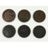 A COVENTRY HALFPENNY AND FIVE OTHER TOKENS. Coventry Halfpenny, 1793, An Anglesey Mines Halfpenny,