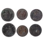 A 1797 PATTERN FARTHING. A Pattern Farthing dated 1797, 7.3g, 25mm. A 1774 and 1799 Halfpenny. 3