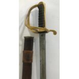 A GEORGE V CAVALRY STYLE INFANTRY SWORD WITH GILT HANDLE. A George V 1822 Pattern sword with a 86.