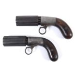 A NEAR PAIR OF PEPPER BOX REVOLVERS. Two very similar Pepper Box revolvers with six shot revolving