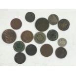 A SMALL COLLECTION OF COPPER TO INCLUDE A CHARLES II FARTHING. A Charles II Farthing dated 1672,