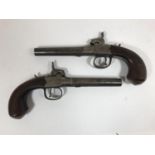 A PAIR OF PERCUSSION CAP PISTOLS BY P.BOND. A pair of percussion cap box lock pocket pistols with